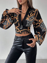 Privé Women's Baroque Print Lantern Sleeve Cropped Blouse, Spring/Summer
